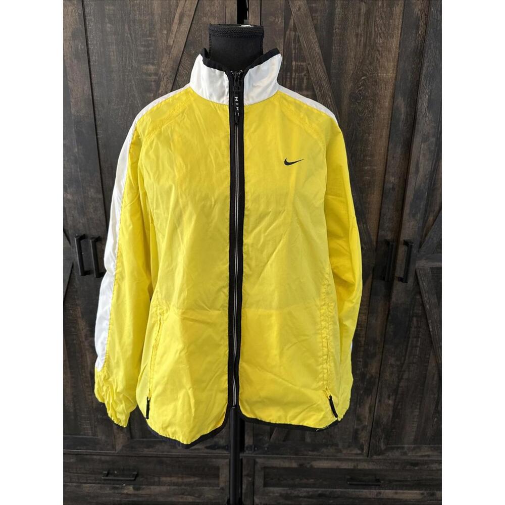 Vintage Nike Womens Med Full Zip Windbreaker Spellout Jacket Retro Yellow 90s